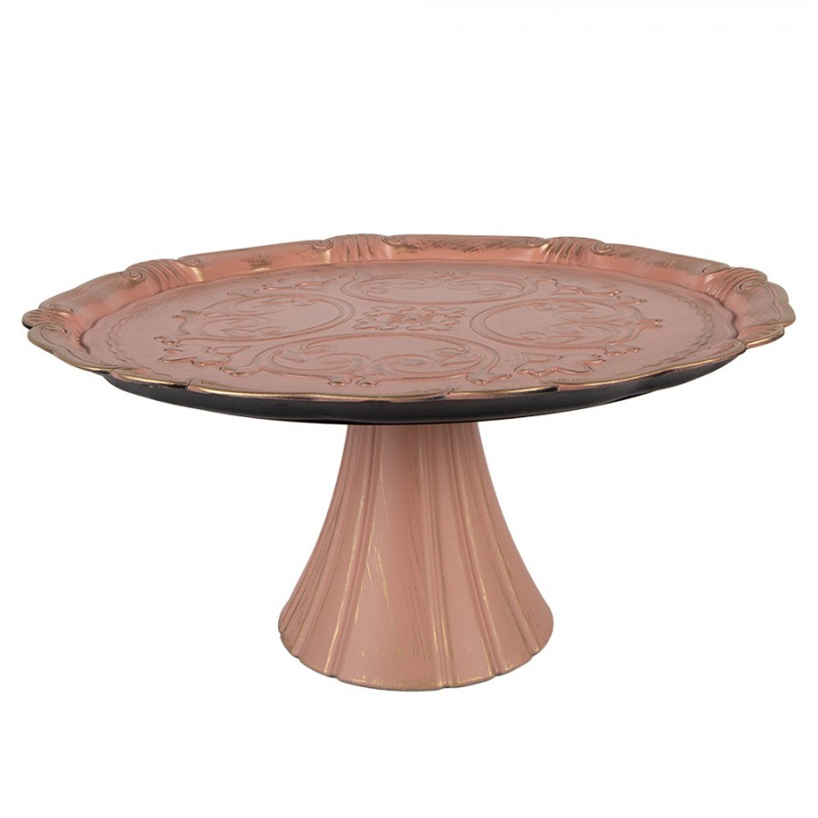 Růžovo-zlatý umělý dekorativní podnos na noze - Ø 32*15 cm