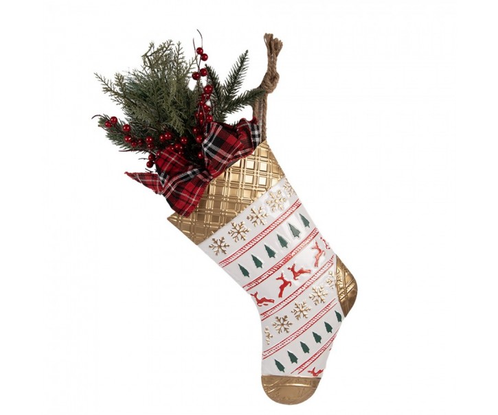 Christmas Ornament Christmas Stocking 25x6x62 Cm White Metal - 25*6*62 cm Clayre & Eef