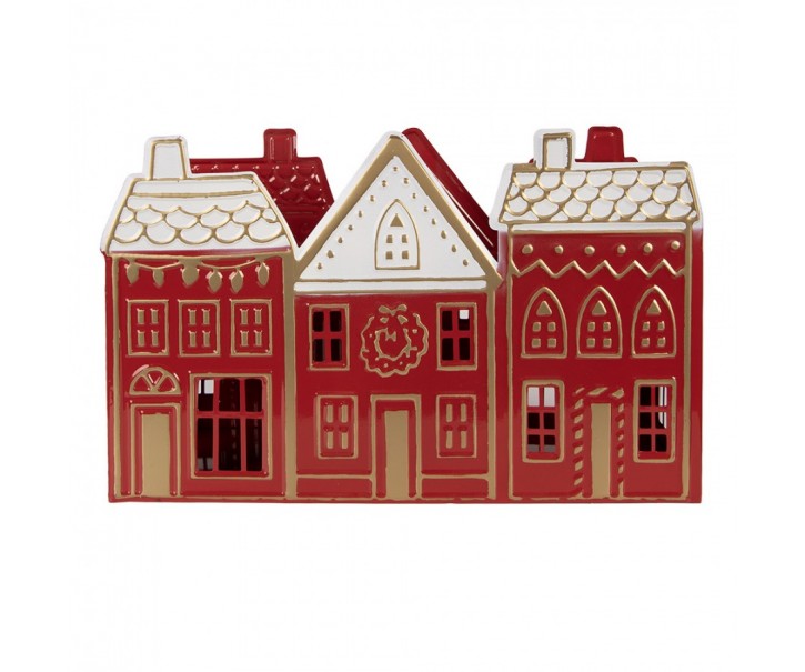 Tealight Holder House 38x13x25 Cm Red Metal - 38*13*25 cm Clayre & Eef