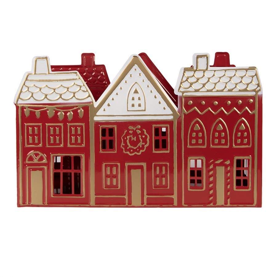 Tealight Holder House 38x13x25 Cm Red Metal - 38*13*25 cm