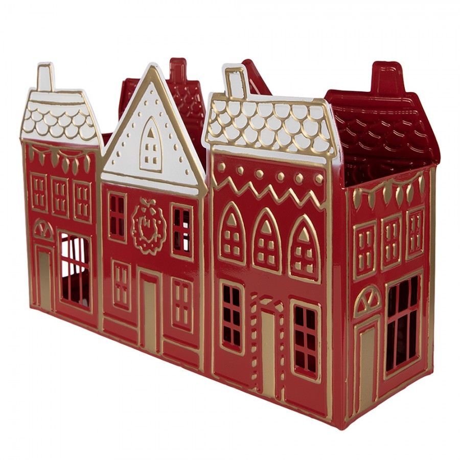 Tealight Holder House 38x13x25 Cm Red Metal - 38*13*25 cm