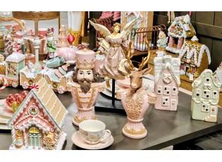 Růžová dekorace busta Louskáček Nutcracker - 16*10*30 cm