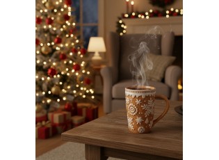 Hnědý vysoký hrneček Snowflakes - 14*10*15 cm / 575 ml