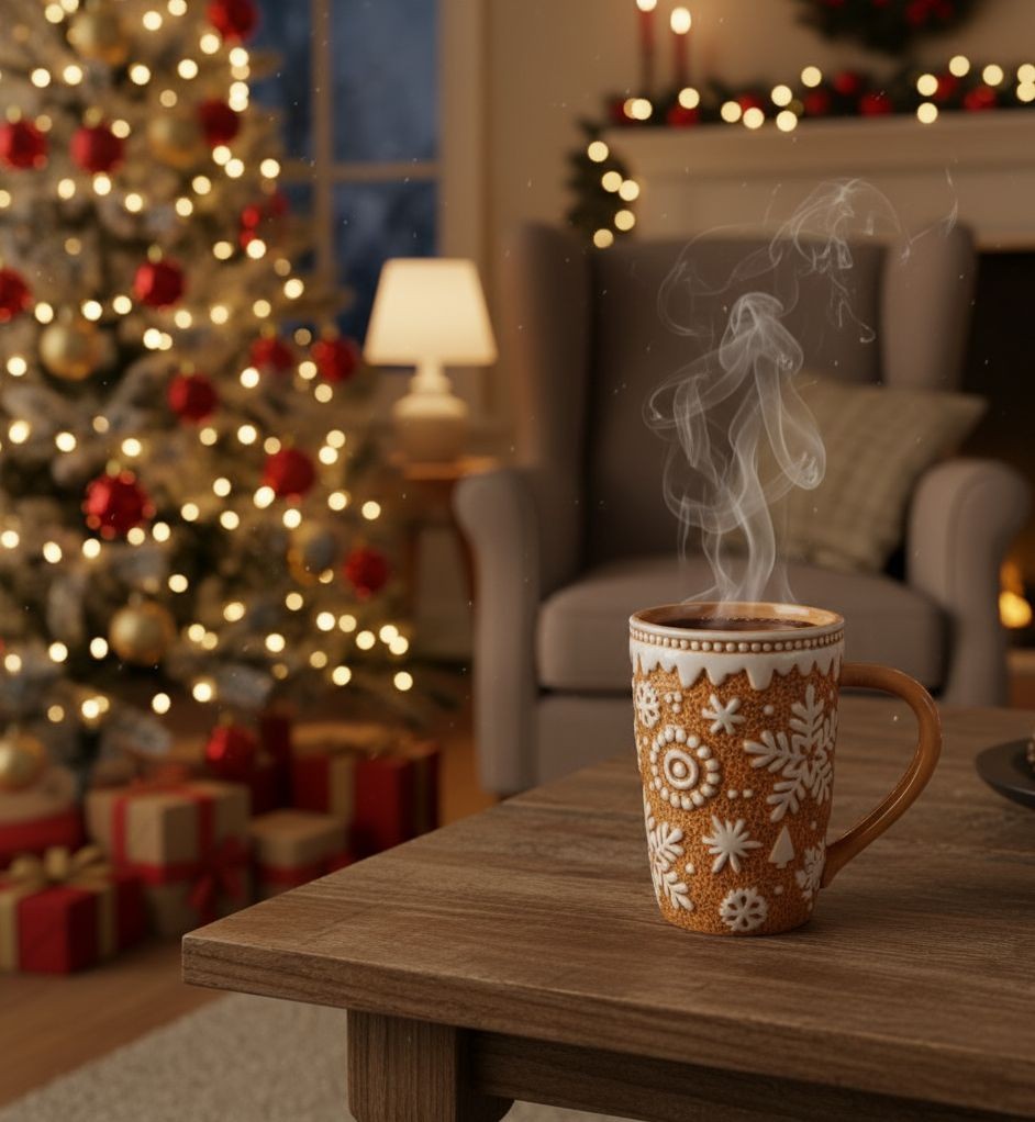 Hnědý vysoký hrnek s vločkami Snowflakes - 14*10*15 cm / 575 ml