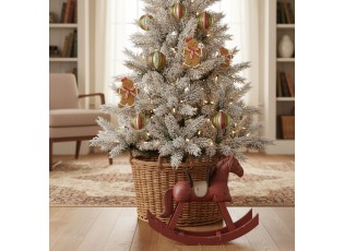 Červená antik dekorace houpací koník - 39*12*33 cm