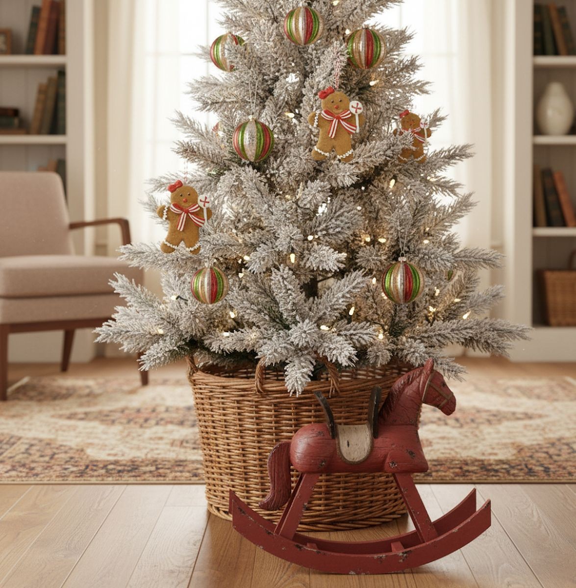Červená antik dekorace houpací koník - 39*12*33 cm