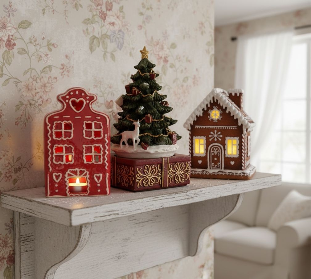 Červená perníková chaloupka na svíčku Gingerbread Cott - 8*7*13 cm