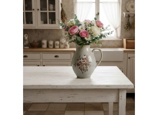 Šedý dekoračnmí keramický džbán s květy Floria S - 16*12*18 cm