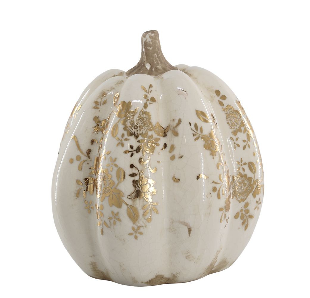 Krémová antik dekorace dýně Melun gold L - Ø 16*18 cm