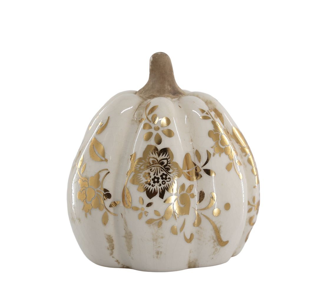 Krémová antik dekorace dýně Melun gold L - Ø 16*18 cm