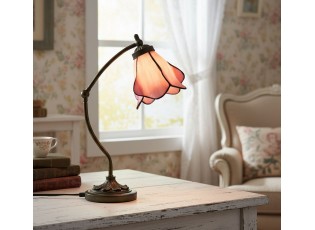 Stolní lampa Tiffany s růžovým stínidlem květ Bloom - 26*19*50 cm 