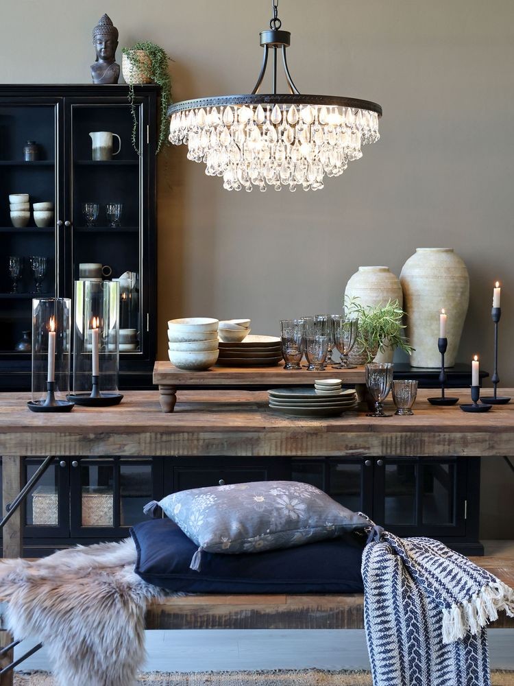 Černý antik lustr s kapkovitými krystaly Versailles - 70*57cm/ E14/ 40W