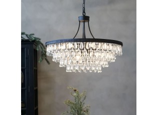 Černý antik lustr s kapkovitými krystaly Versailles - 90*59cm/ E14/ 40W