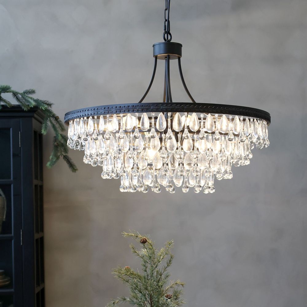 Černý antik lustr s kapkovitými krystaly Versailles - 90*59cm/ E14/ 40W