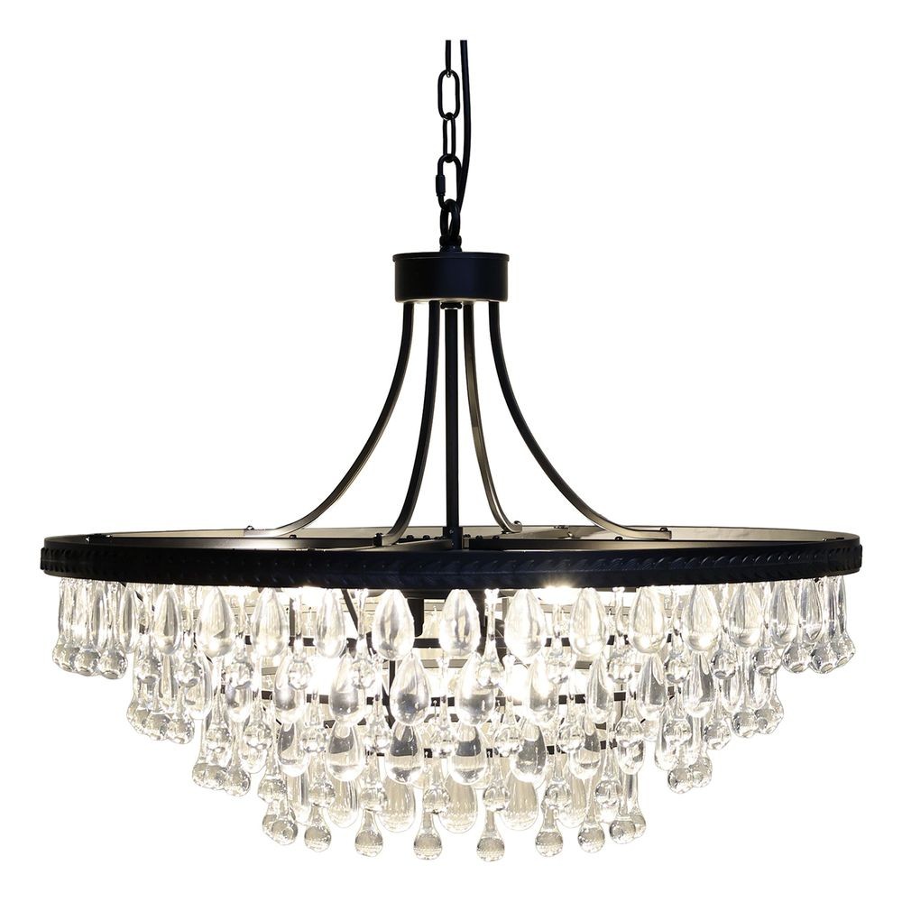 Černý antik lustr s kapkovitými krystaly Versailles - 90*59cm/ E14/ 40W