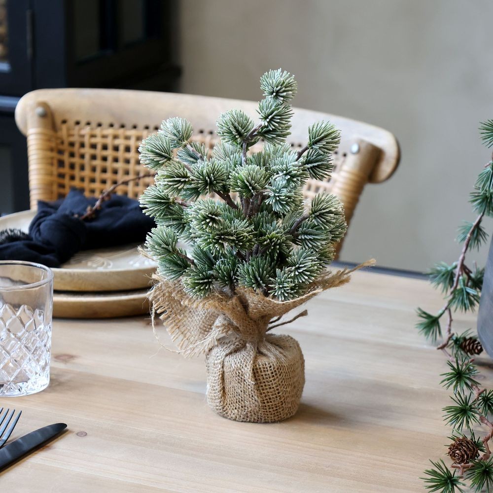 Zelený ojíněný vánoční cedrový stromek v jutě Fleur Cedar Tree - 30 cm