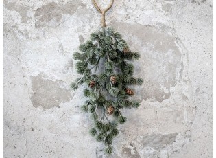 Vánoční závěsná ojíněná cedrová větvička se šiškami Fir Cedar Branch - 50 cm