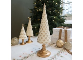 Krémovo-zlatý antik dekorační vánoční stromek Noël - Ø 12*42 cm