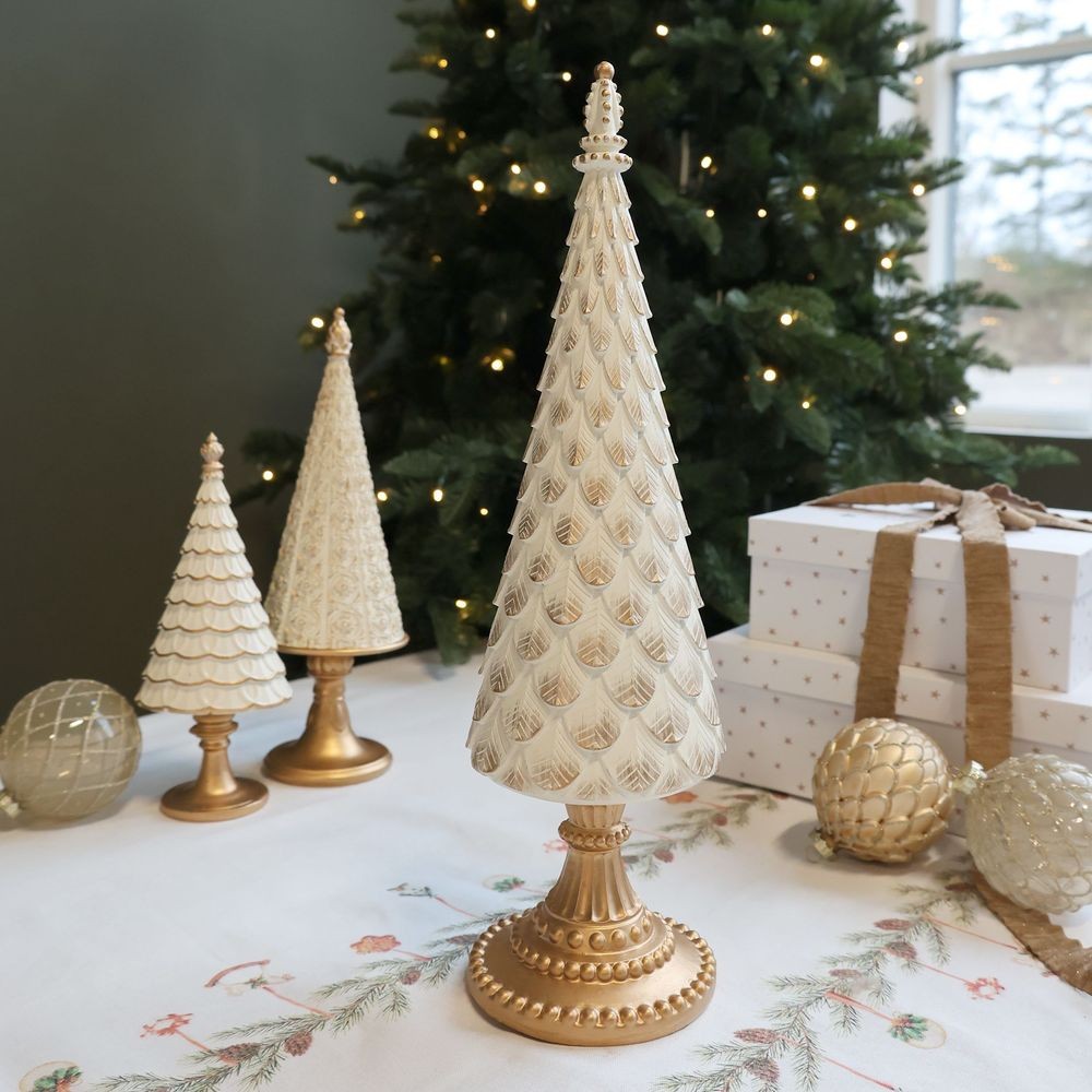 Krémovo-zlatý antik dekorační vánoční stromek Noël - Ø 12*42 cm