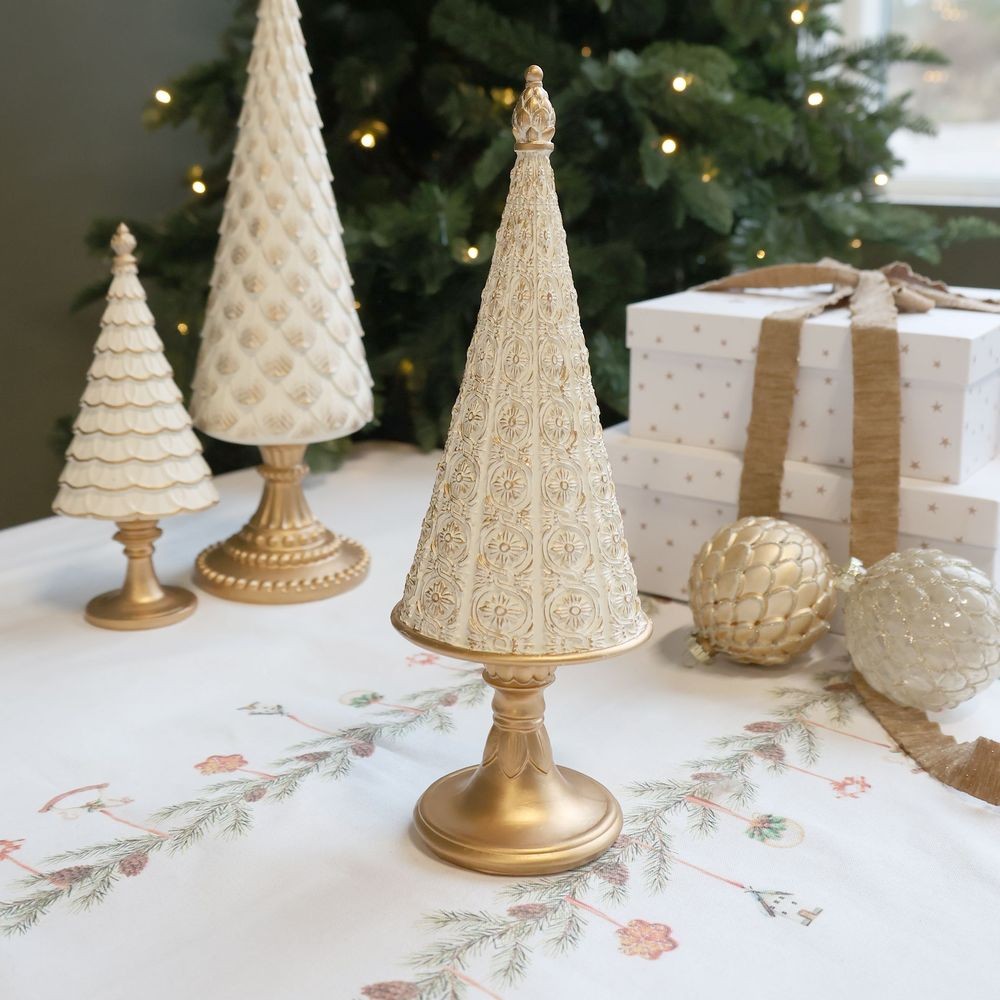 Krémovo-zlatý antik dekorační vánoční stromek Noël - Ø 11*10*32 cm