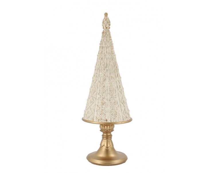 Krémovo-zlatý antik dekorační vánoční stromek Noël - Ø 11*10*32 cm Chic Antique