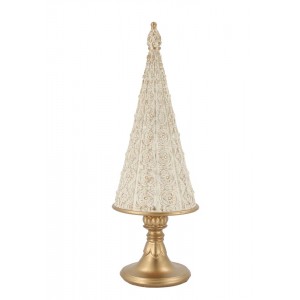 Krémovo-zlatý antik dekorační vánoční stromek Noël - Ø 11*10*32 cm