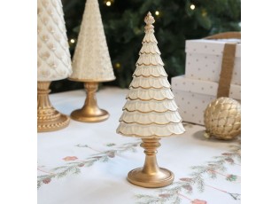 Krémovo-zlatý antik dekorační vánoční stromek Noël - Ø 10*7*23 cm