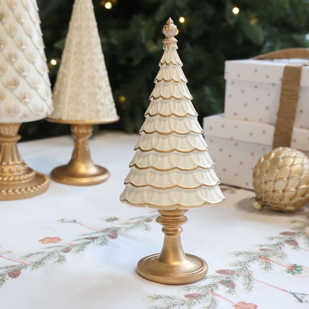 Krémovo-zlatý antik dekorační vánoční stromek Noël - Ø 10*7*23 cm