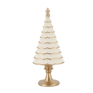 Krémovo-zlatý antik dekorační vánoční stromek Noël - Ø 10*7*23 cm