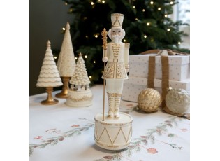 Krémovo-zlatá antik hrací skříňka Louskáček Noël - Ø 8,5*28 cm