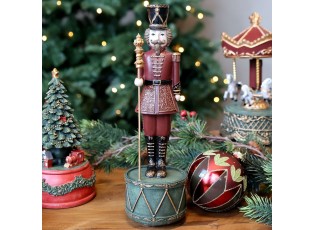 Višňovo-zelená antik hrací skříňka Louskáček Noël - Ø 8,5*28 cm