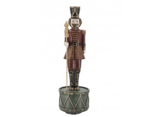 Višňovo-zelená antik hrací skříňka Louskáček Noël - Ø 8,5*28 cm