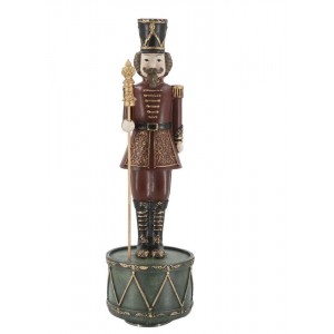 Višňovo-zelená antik hrací skříňka Louskáček Noël - Ø 8,5*28 cm