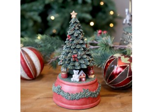 Višňovo-zelená antik hrací skříňka stromek Noël - Ø 10*18,5 cm