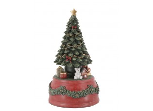 Višňovo-zelená antik hrací skříňka stromek Noël - Ø 10*18,5 cm