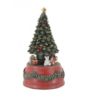 Višňovo-zelená antik hrací skříňka stromek Noël - Ø 10*18,5 cm