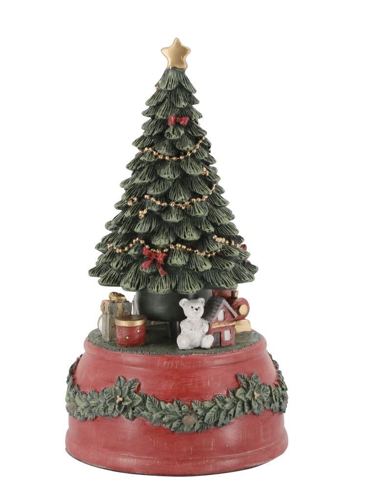 Višňovo-zelená antik hrací skříňka stromek Noël - Ø 10*18,5 cm
