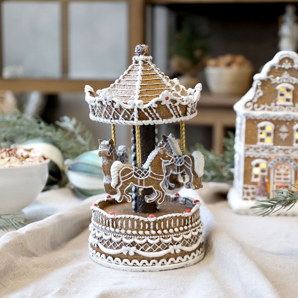 Perníková hrací skříňka kolotoč s koníky Noël - Ø 11,5*21,5 cm