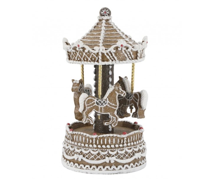 Perníková hrací skříňka kolotoč s koníky Noël - Ø 11,5*21,5 cm Chic Antique