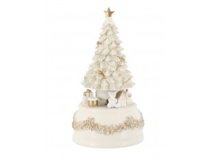 Krémovo-zlatá antik hrací skříňka stromek Noël - Ø 10*18,5 cm