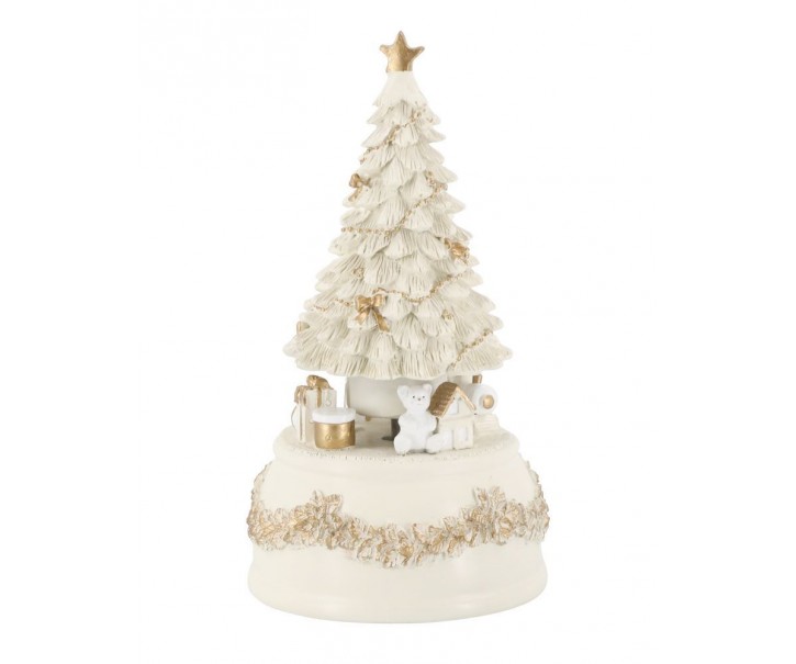 Krémovo-zlatá antik hrací skříňka stromek Noël - Ø 10*18,5 cm Chic Antique