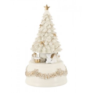 Krémovo-zlatá antik hrací skříňka stromek Noël - Ø 10*18,5 cm