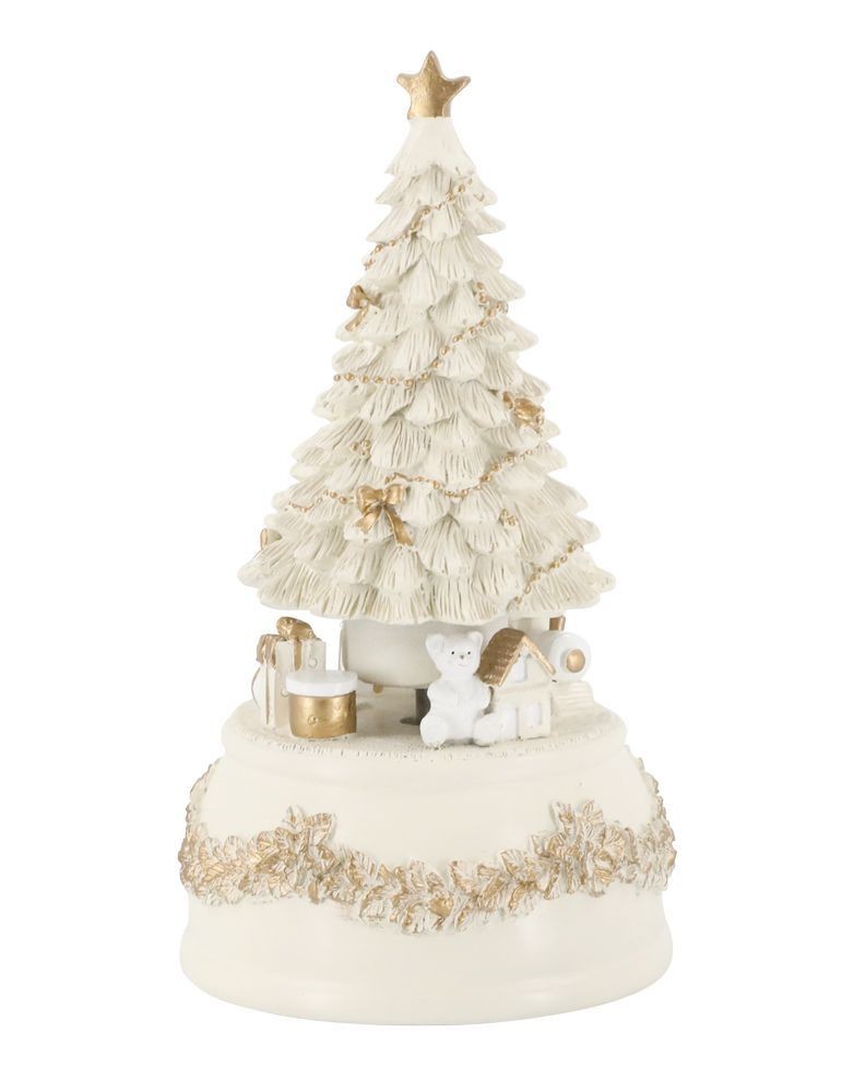 Krémovo-zlatá antik hrací skříňka stromek Noël - Ø 10*18,5 cm