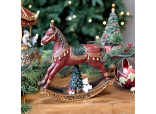 Višňovo-zlatý antik houpací koník Noël - 18*4,5*18 cm
