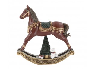 Višňovo-zlatý antik houpací koník Noël - 18*4,5*18 cm