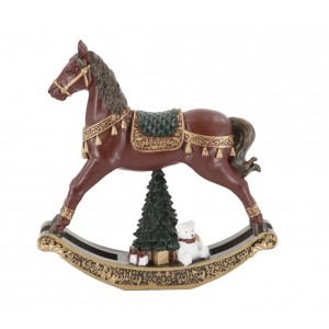 Višňovo-zlatý antik houpací koník Noël - 18*4,5*18 cm