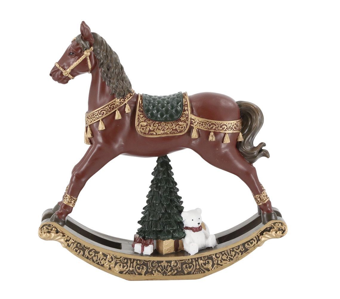 Višňovo-zlatý antik houpací koník Noël - 18*4,5*18 cm