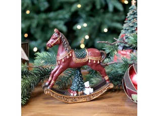 Višňovo-zlatý antik houpací koník Noël - 14*3,5*14 cm
