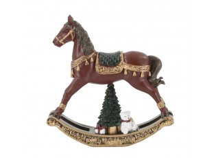 Višňovo-zlatý antik houpací koník Noël - 14*3,5*14 cm