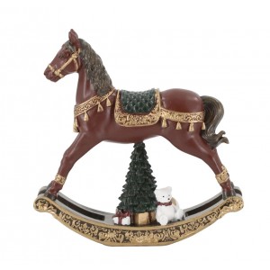 Višňovo-zlatý antik houpací koník Noël - 14*3,5*14 cm